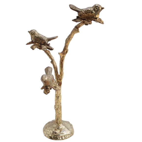 Vintage Gold Cast Iron Bird Clip Sculpture Art Decor Birds on Branches Heavy - Picture 1 of 16